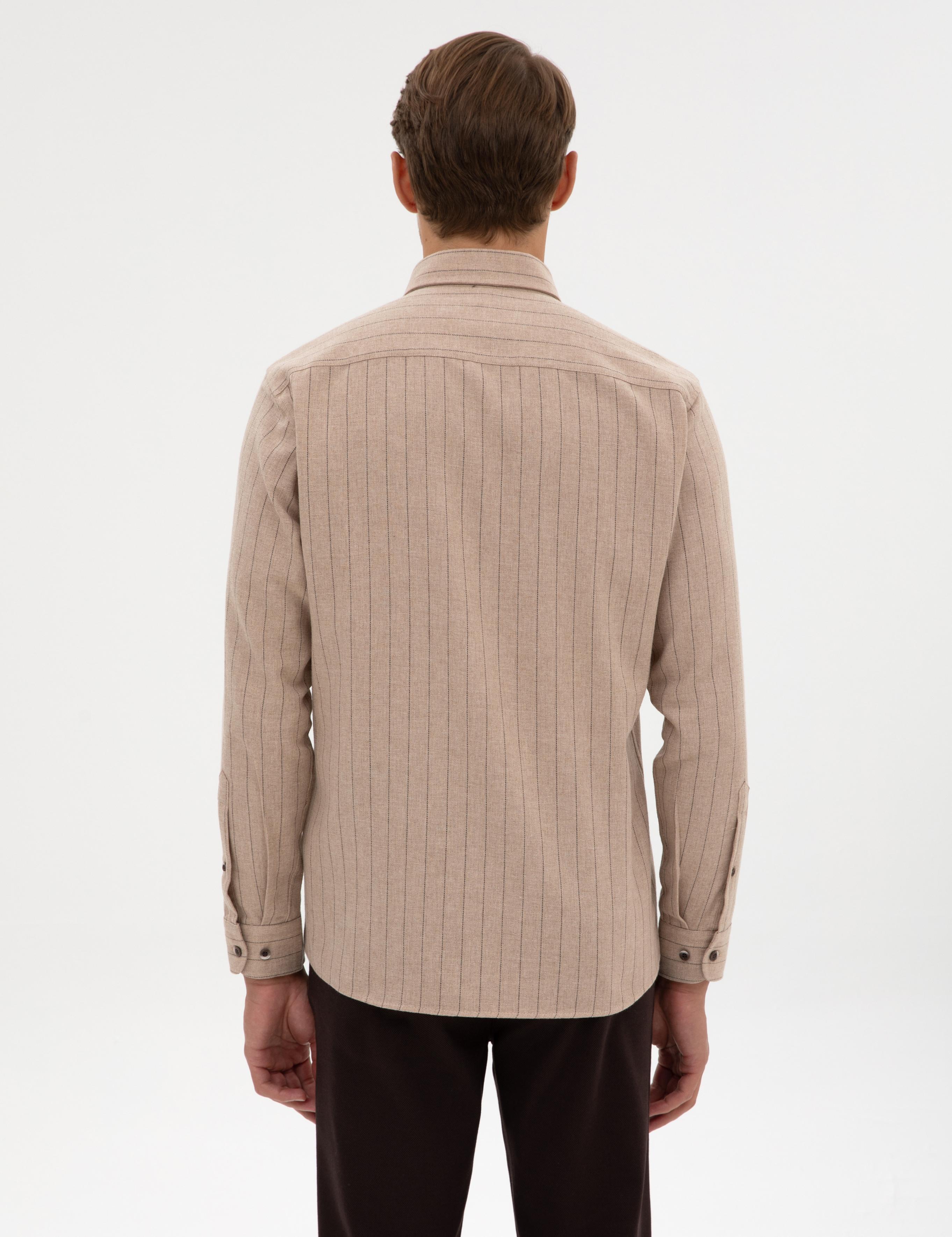 Vizon Çizgili Regular Fit Uzun Kollu Gömlek