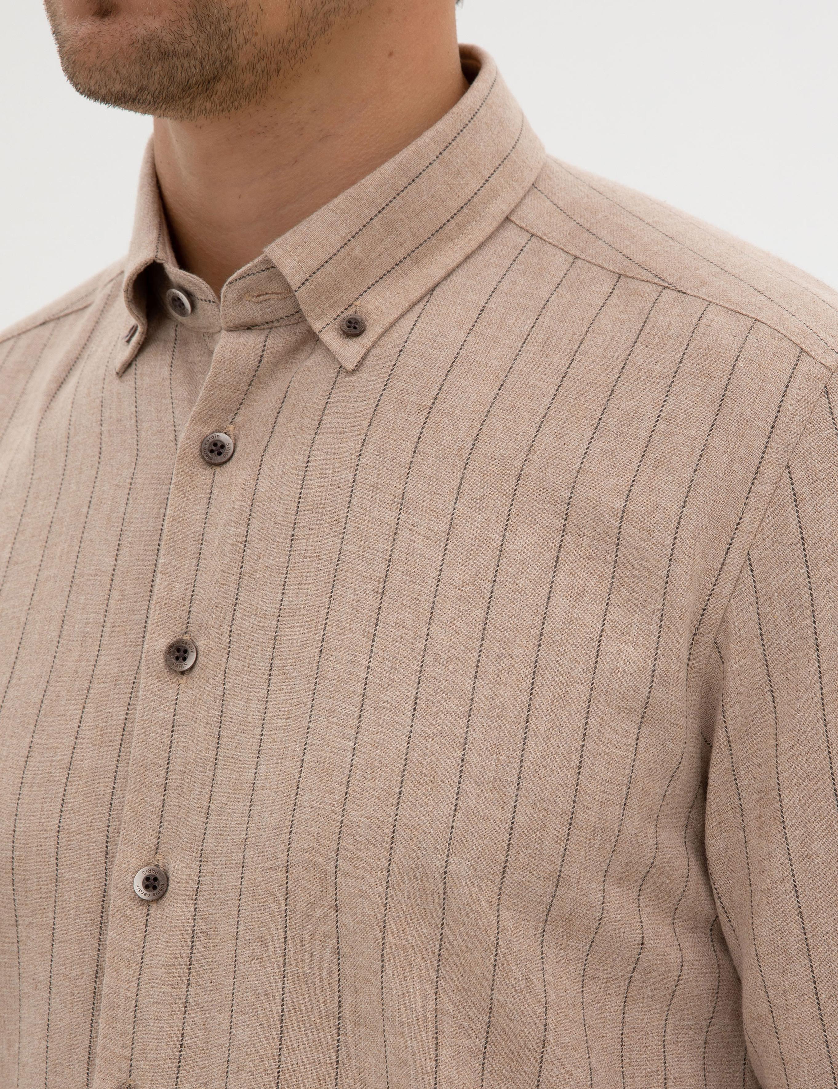 Vizon Çizgili Regular Fit Uzun Kollu Gömlek