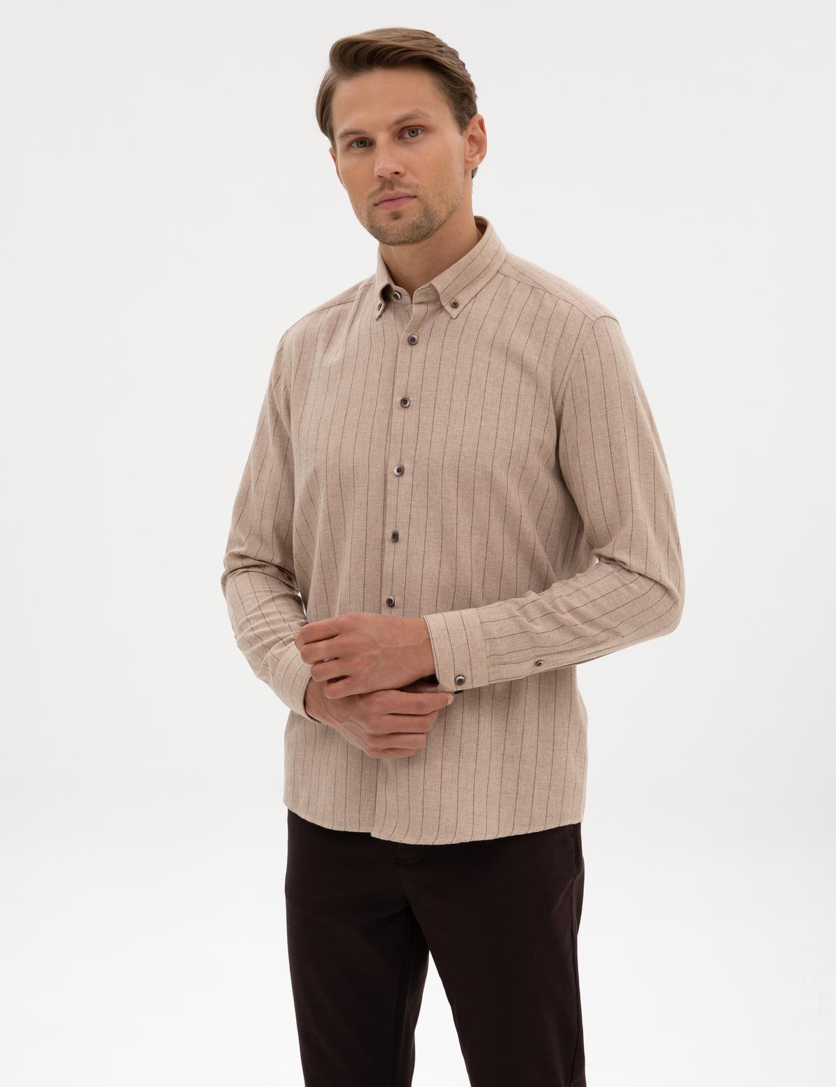 Vizon Çizgili Regular Fit Uzun Kollu Gömlek - 50312366014