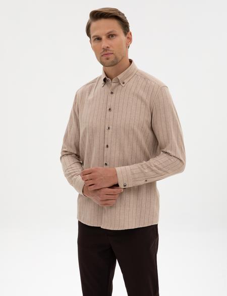 Vizon Çizgili Regular Fit Uzun Kollu Gömlek - 50312366014