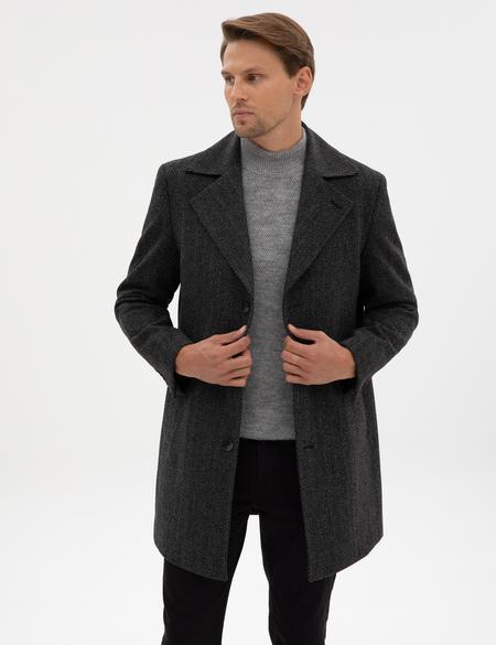 Antrasit Yün Karışımlı Balıksırtı Palto - 50312684012