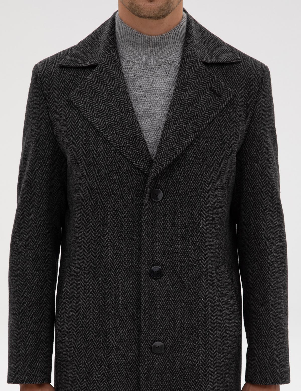 Antrasit Yün Karışımlı Balıksırtı Palto - 50312684012