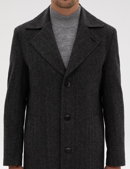 Antrasit Yün Karışımlı Balıksırtı Palto - 50312684012