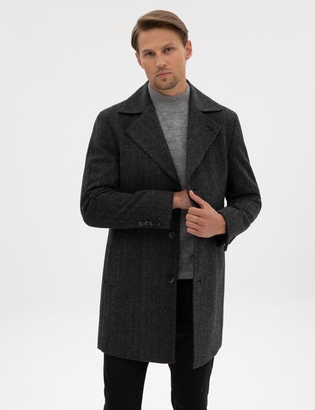 Antrasit Yün Karışımlı Balıksırtı Palto - 50312684012