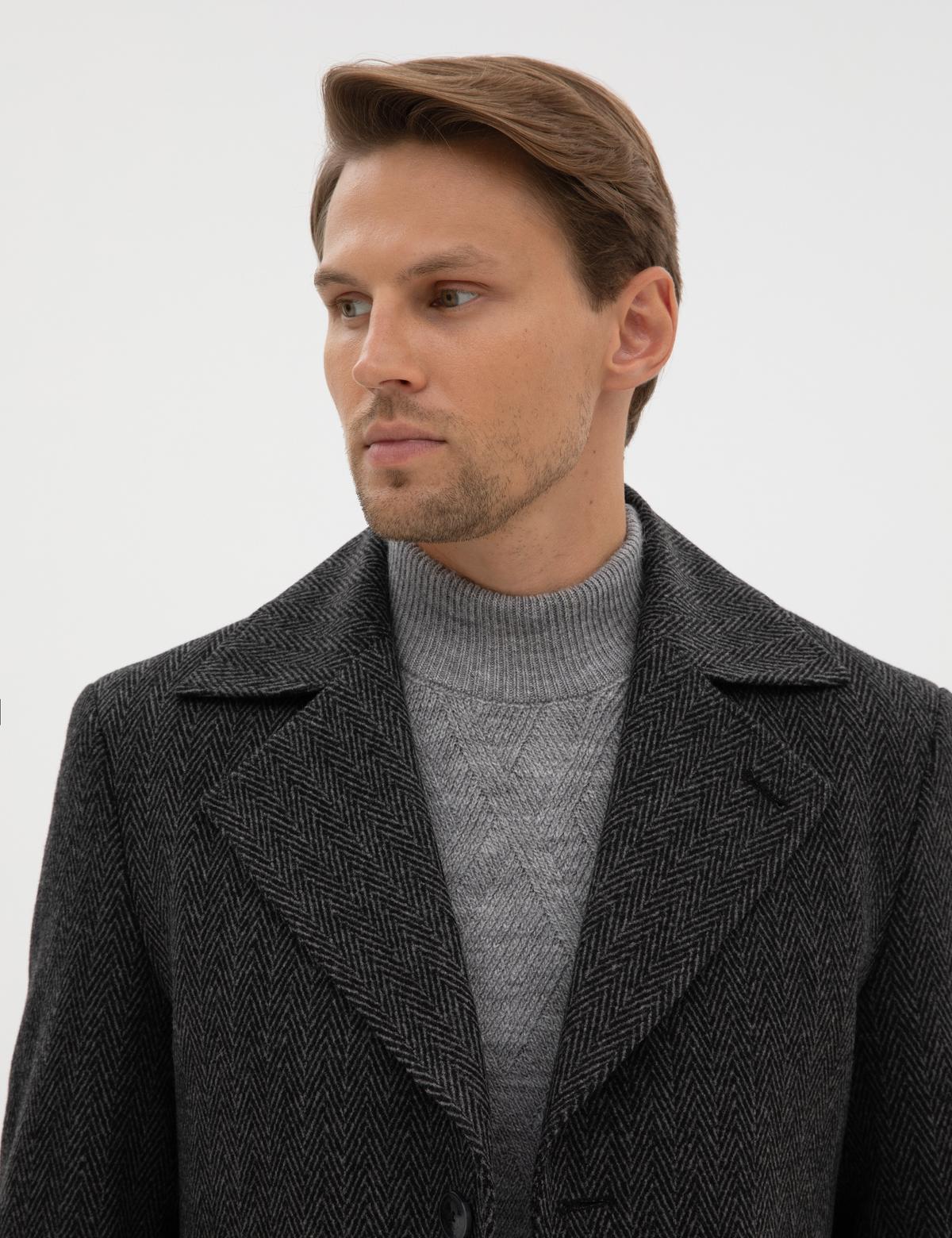 Antrasit Yün Karışımlı Balıksırtı Palto - 50312684012