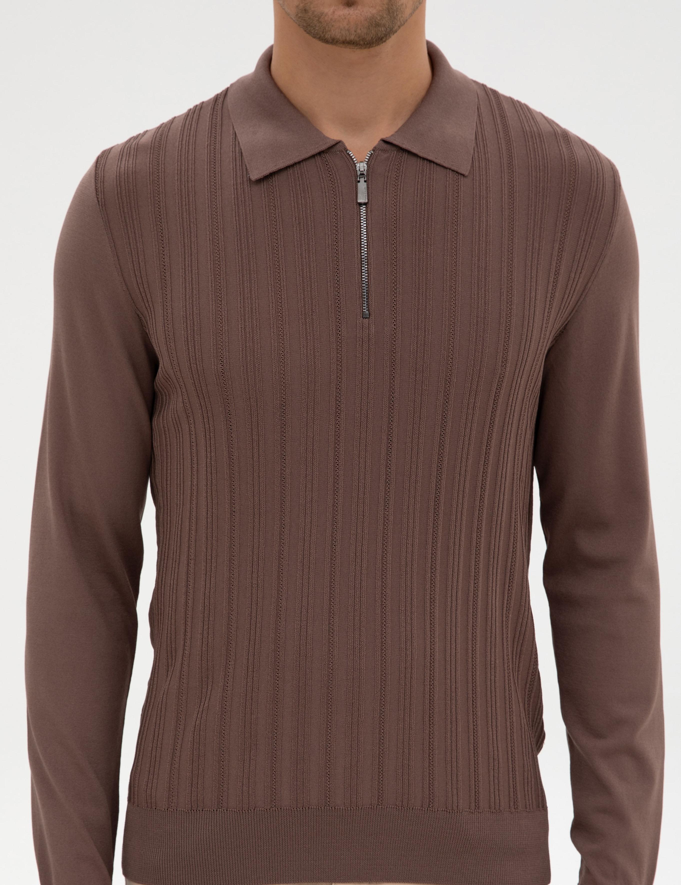 Vizon Regular Fit Bisiklet Yaka Fermuarlı Triko Kazak