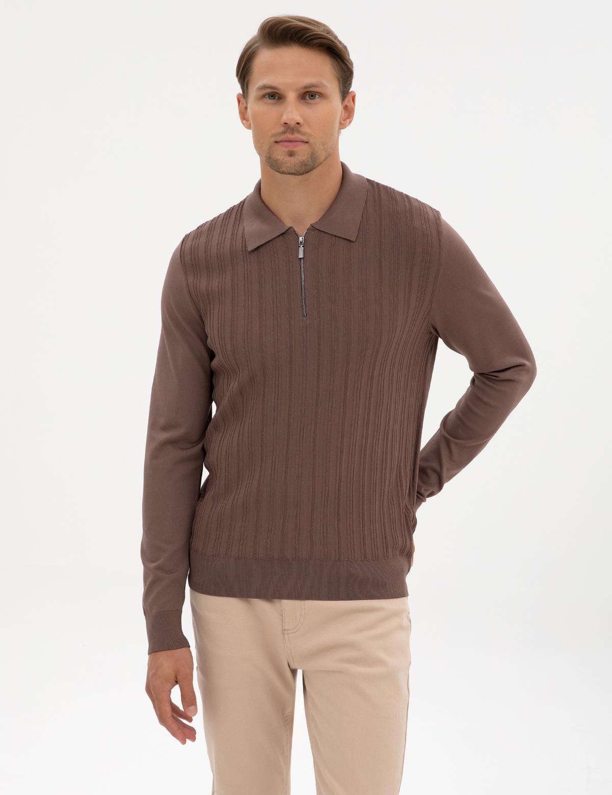 Vizon Regular Fit Bisiklet Yaka Fermuarlı Triko Kazak - 50315753001