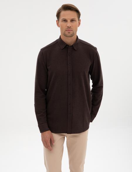 Koyu Kahverengi Regular Fit Örme Gömlek - 50311692058