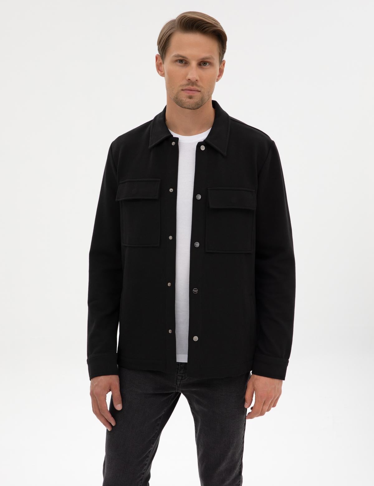 Siyah Regular Fit Örme Gömlek