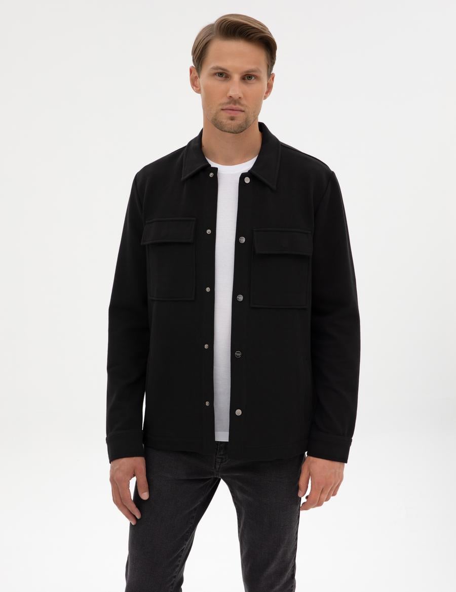 Siyah Regular Fit Örme Gömlek