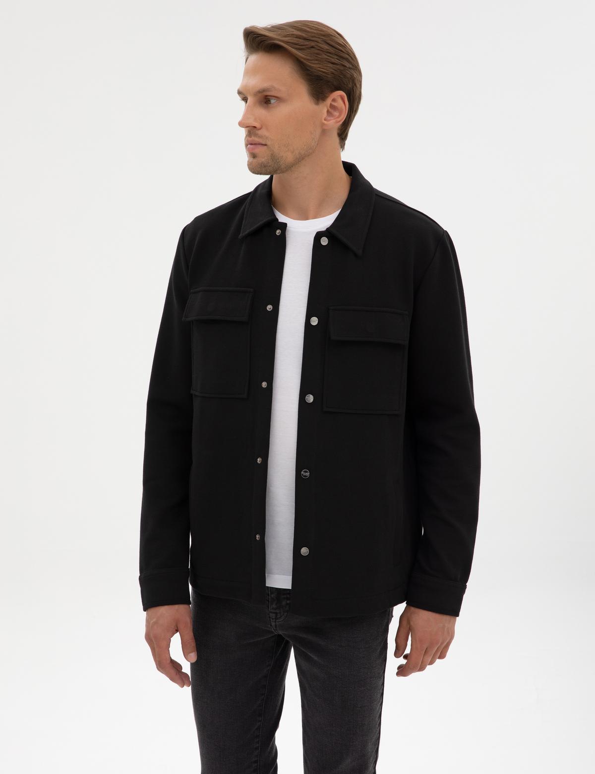 Siyah Regular Fit Örme Gömlek - 50313723001