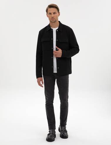 Siyah Regular Fit Örme Gömlek