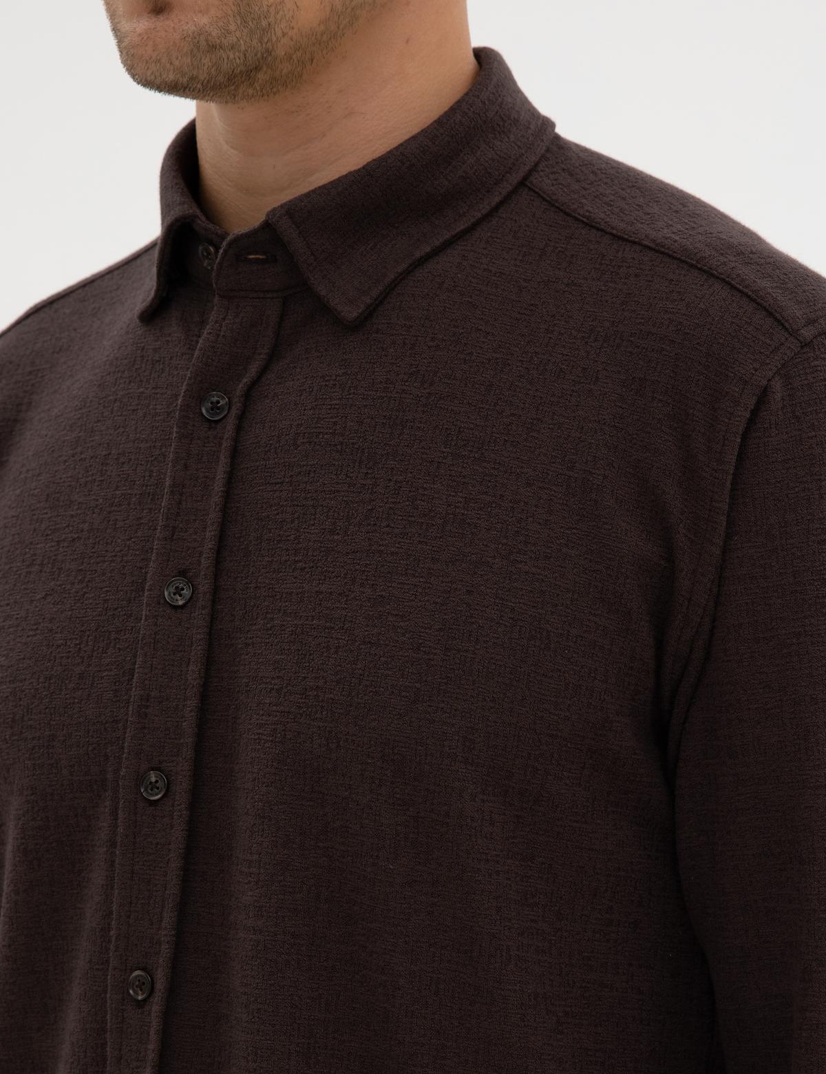 Koyu Kahverengi Regular Fit Örme Gömlek - 50311692058