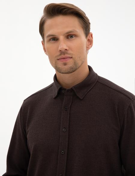 Koyu Kahverengi Regular Fit Örme Gömlek - 50311692058