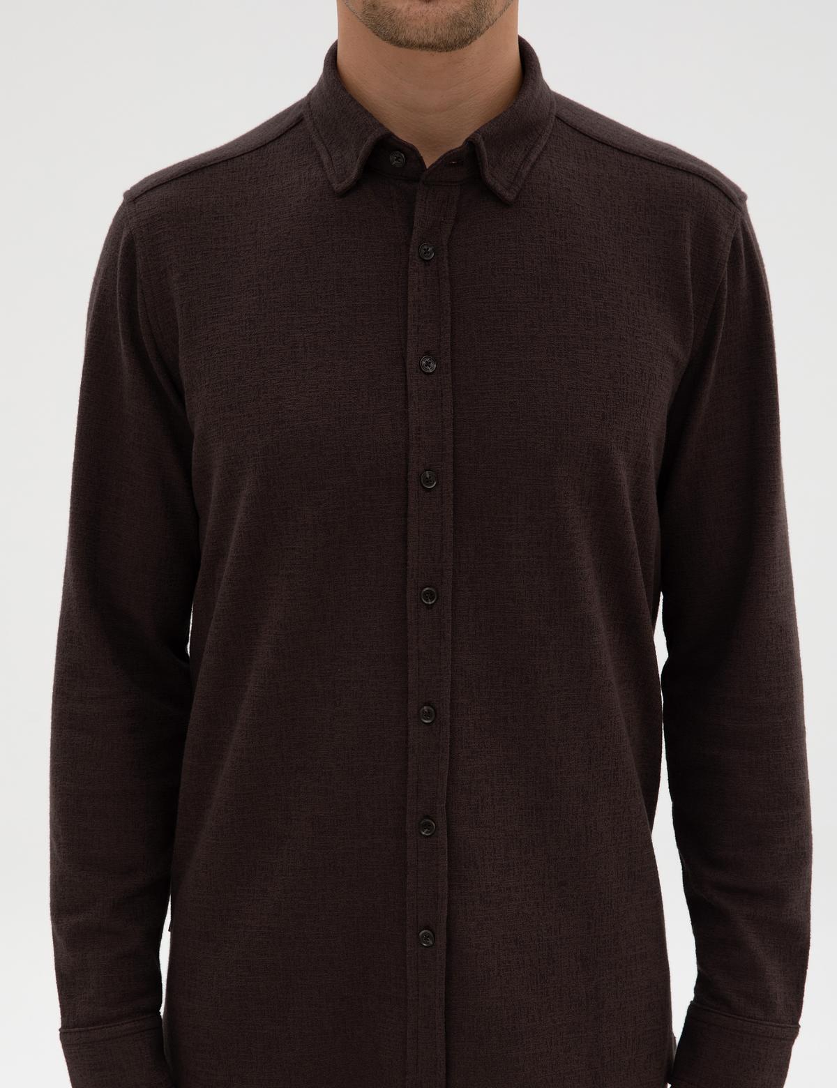 Koyu Kahverengi Regular Fit Örme Gömlek - 50311692058