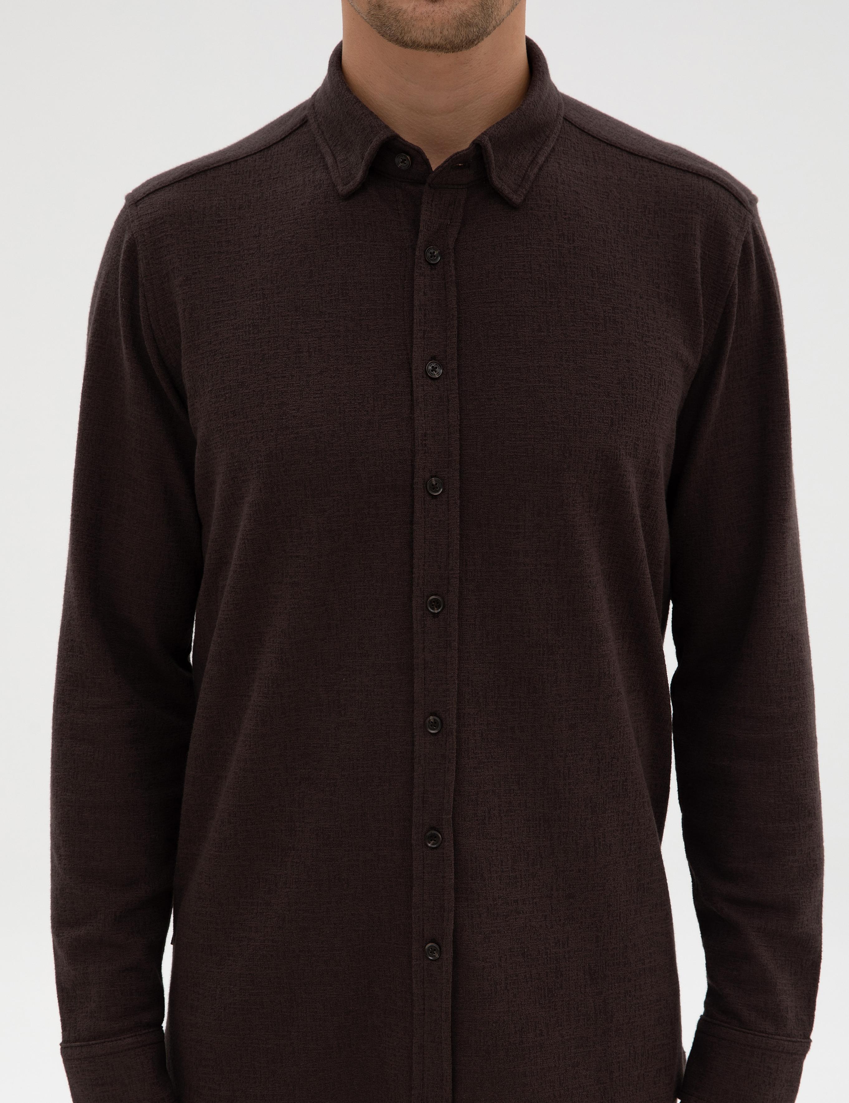 Koyu Kahverengi Regular Fit Örme Gömlek