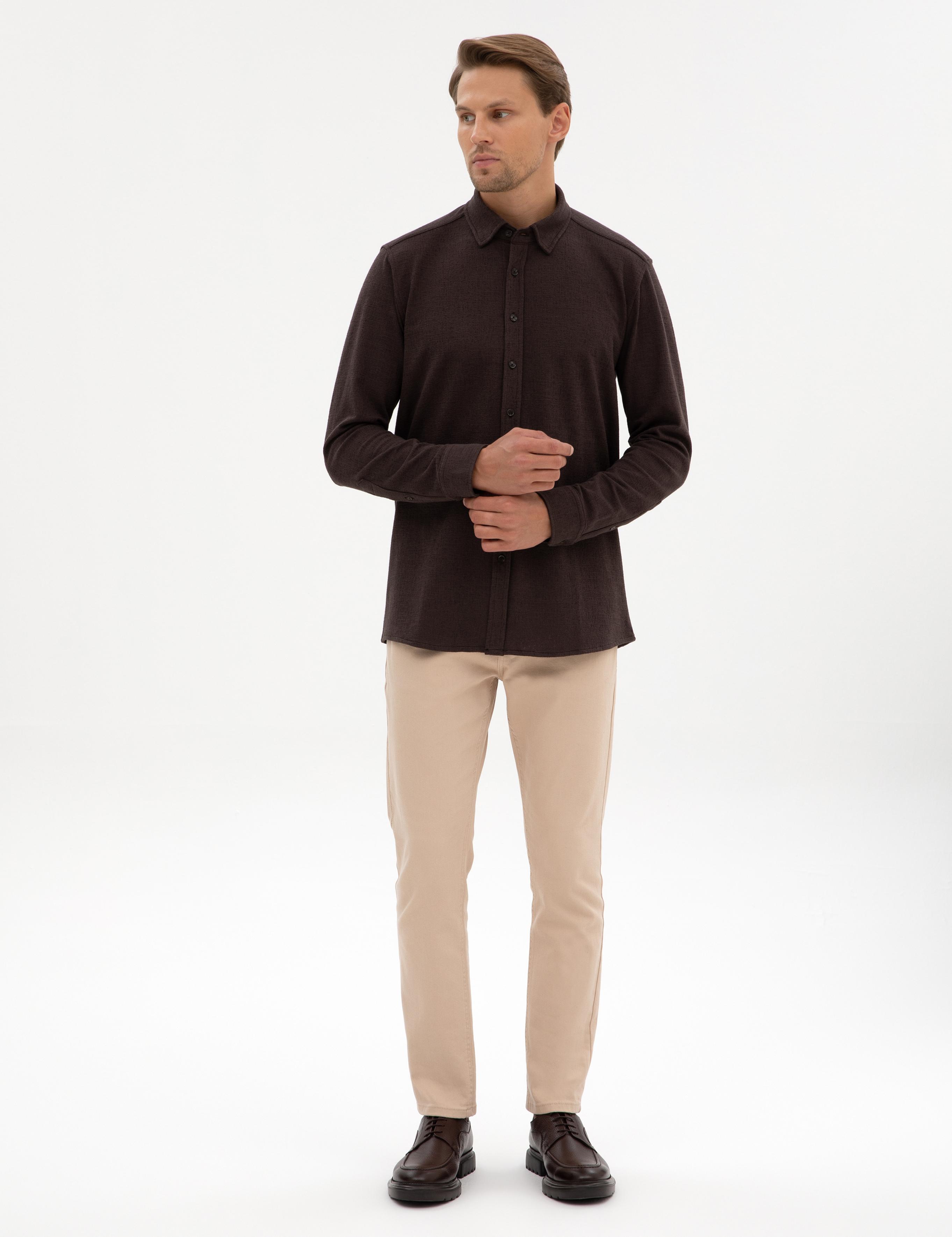 Koyu Kahverengi Regular Fit Örme Gömlek