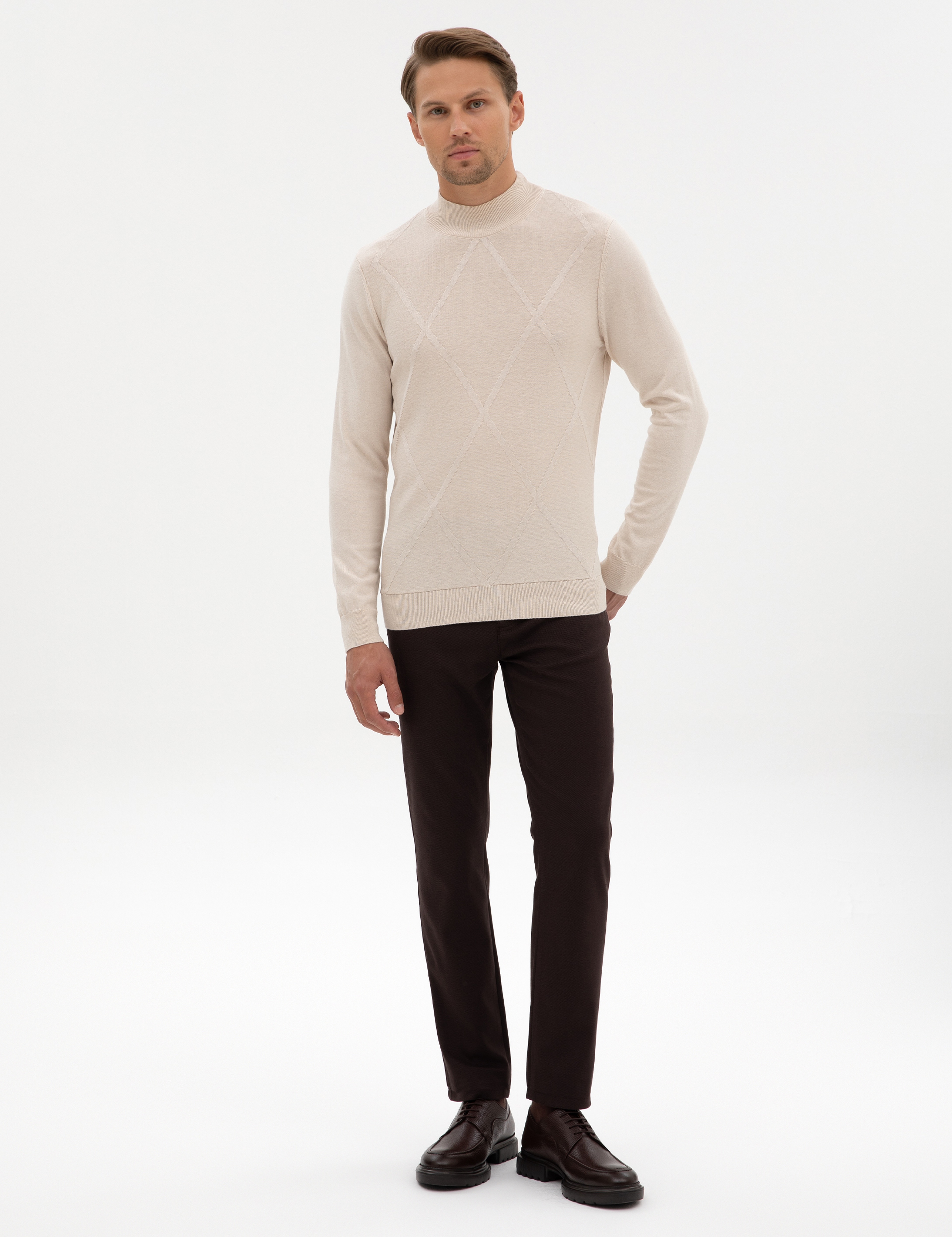 Kahverengi Slim Fit Kanvas Pantolon - Image 3