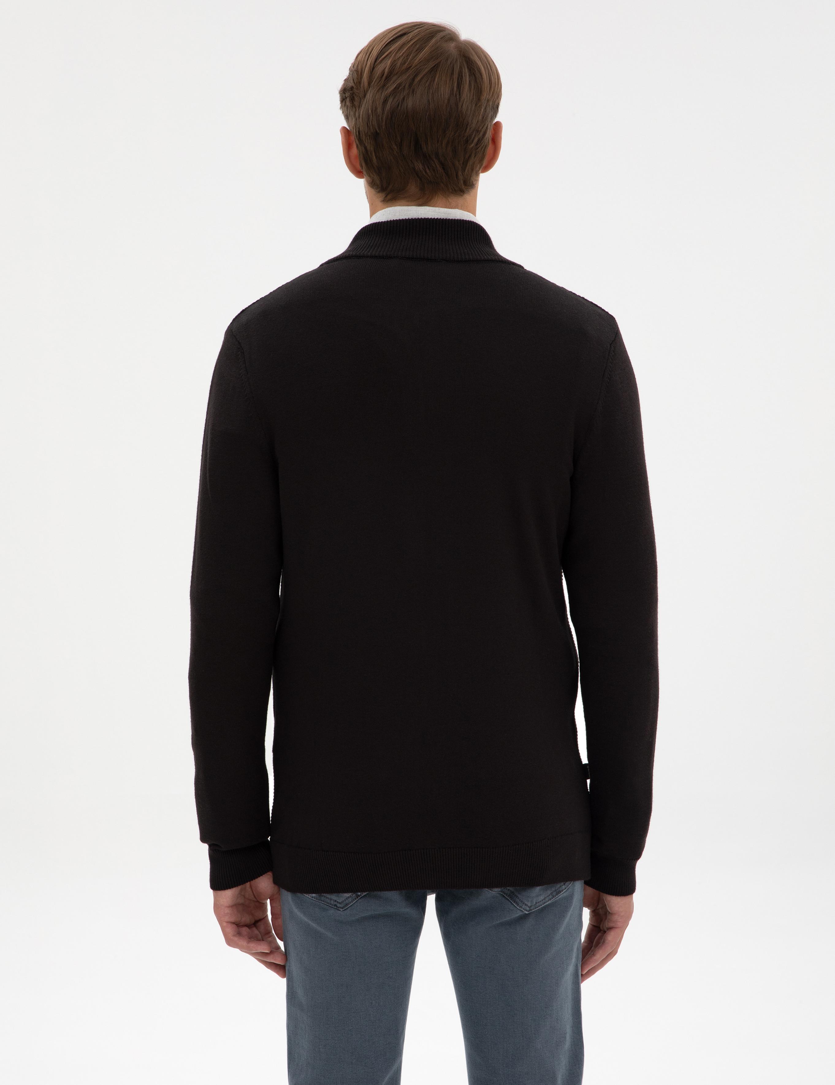 Siyah Slim Fit Fermuarlı Triko Hırka