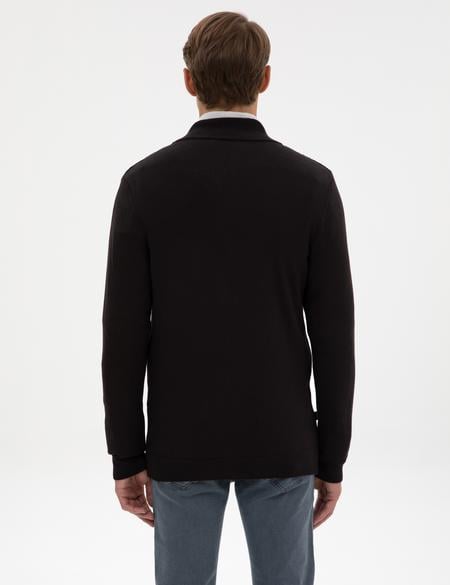 Siyah Slim Fit Fermuarlı Triko Hırka - 50317341013