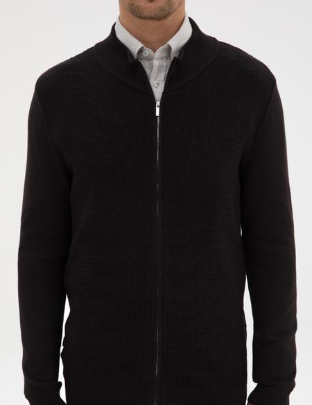 Siyah Slim Fit Fermuarlı Triko Hırka - 50317341013