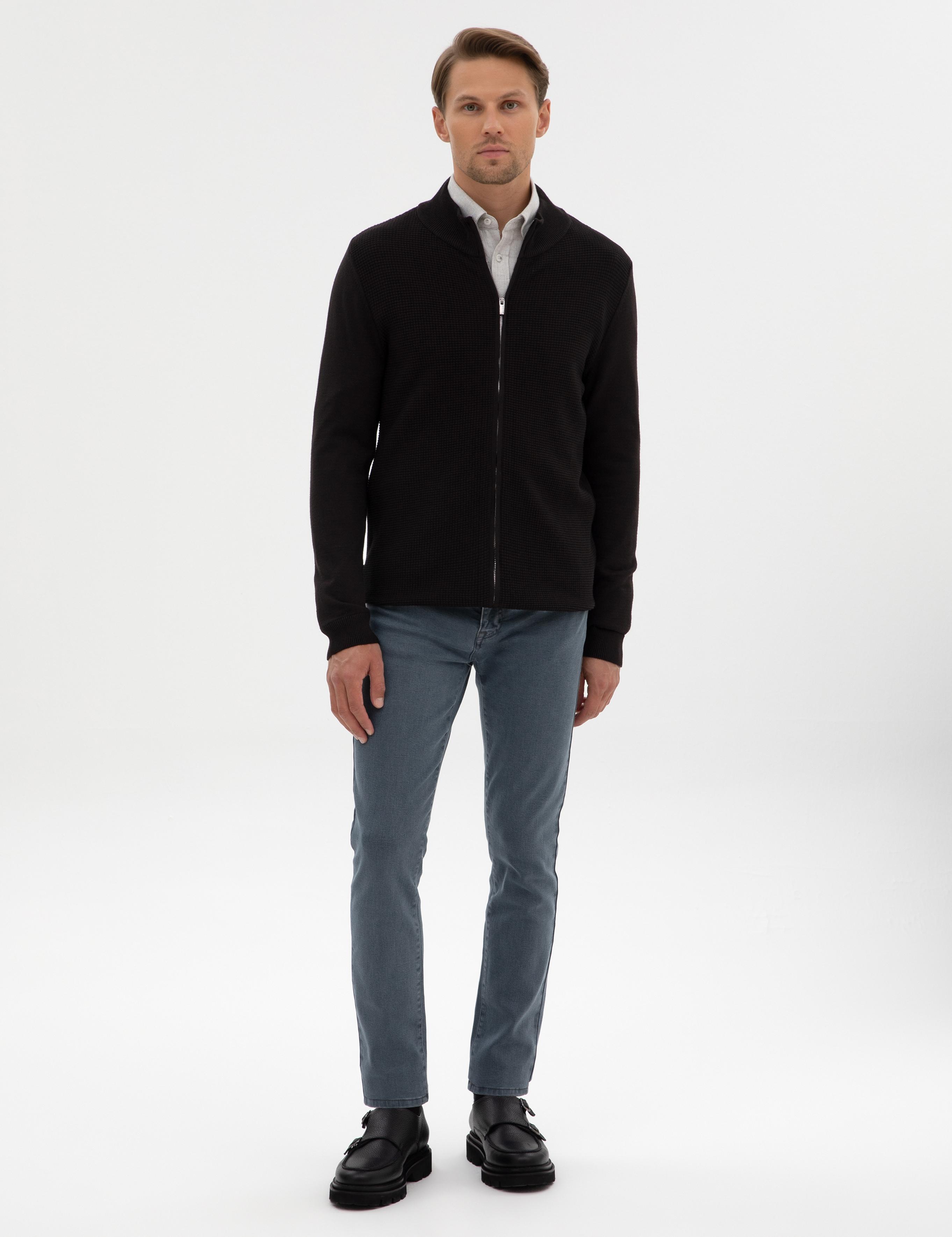 Siyah Slim Fit Fermuarlı Triko Hırka