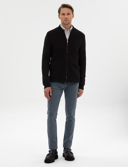 Siyah Slim Fit Fermuarlı Triko Hırka - 50317341013