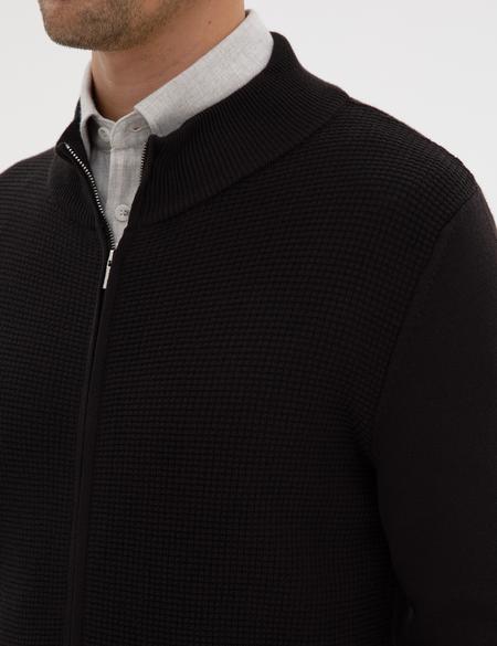 Siyah Slim Fit Fermuarlı Triko Hırka - 50317341013