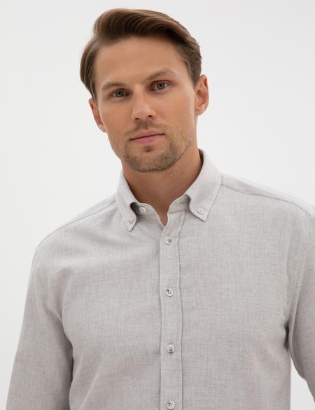 Açık Gri Regular Fit Uzun Kollu Gömlek - 50311380129