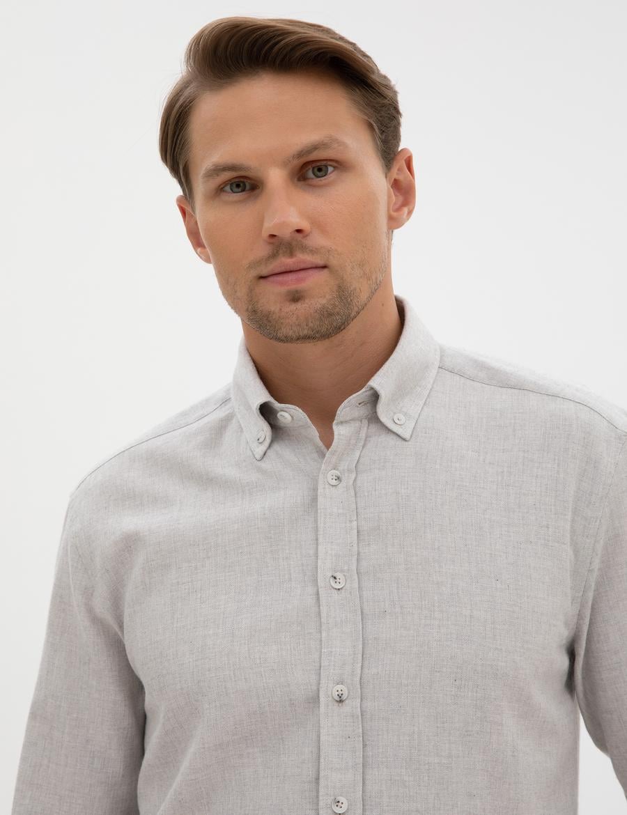 Açık Gri Regular Fit Uzun Kollu Gömlek