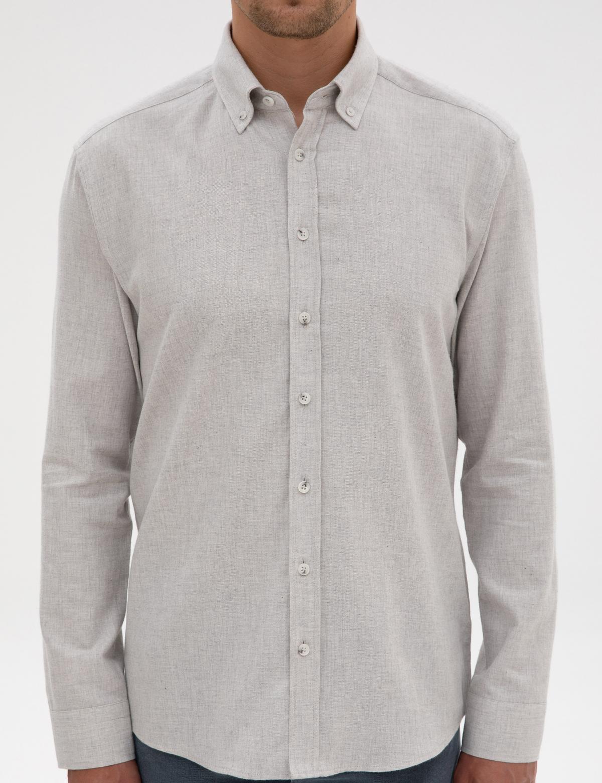 Açık Gri Regular Fit Uzun Kollu Gömlek - 50311380129