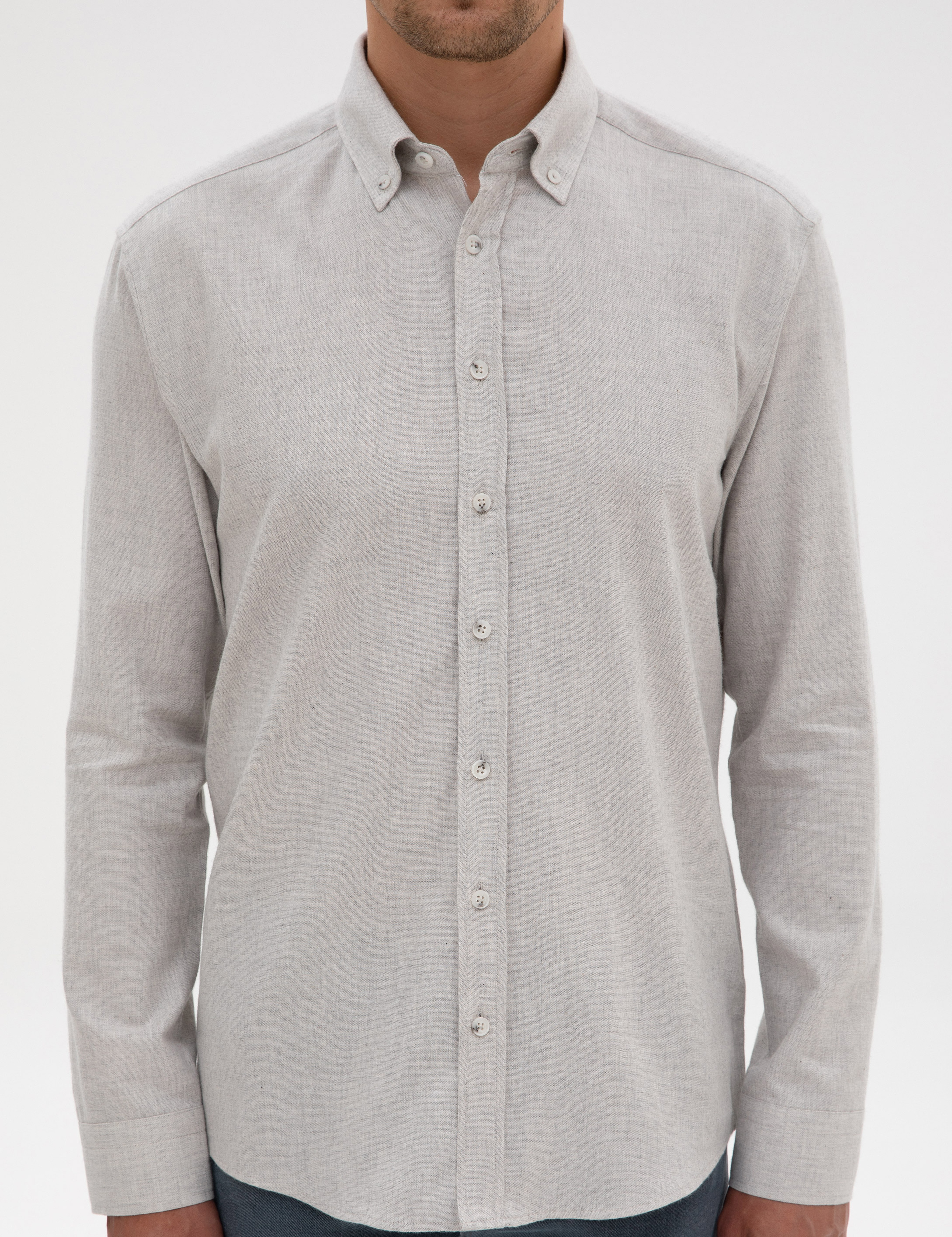 Açık Gri Regular Fit Uzun Kollu Gömlek - Image 6