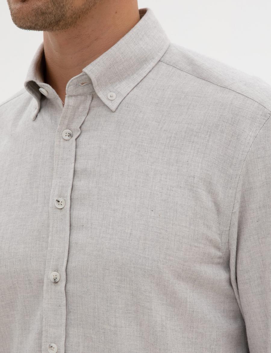 Açık Gri Regular Fit Uzun Kollu Gömlek