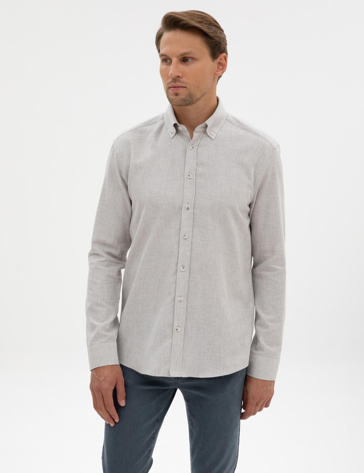 Açık Gri Regular Fit Uzun Kollu Gömlek - 50311380129