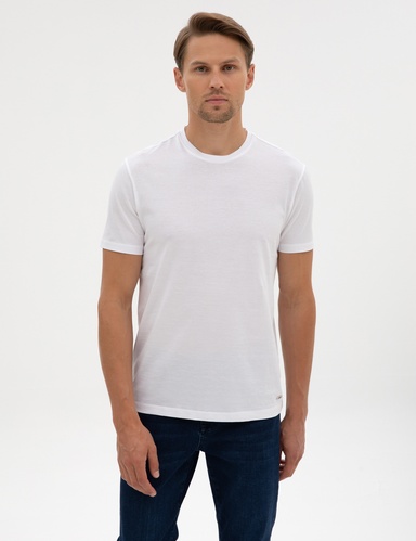 Beyaz Slim Fit %100 Pamuk bisiklet Yaka Basic Tişört