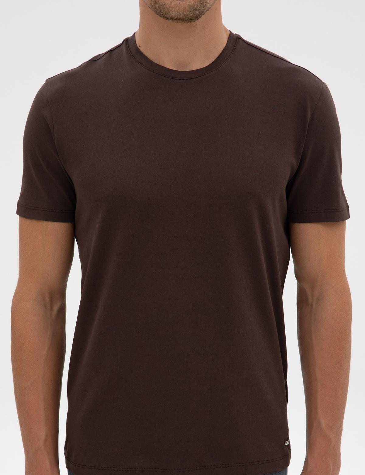 Kahverengi Slim Fit Basic Tişört - 50320102047