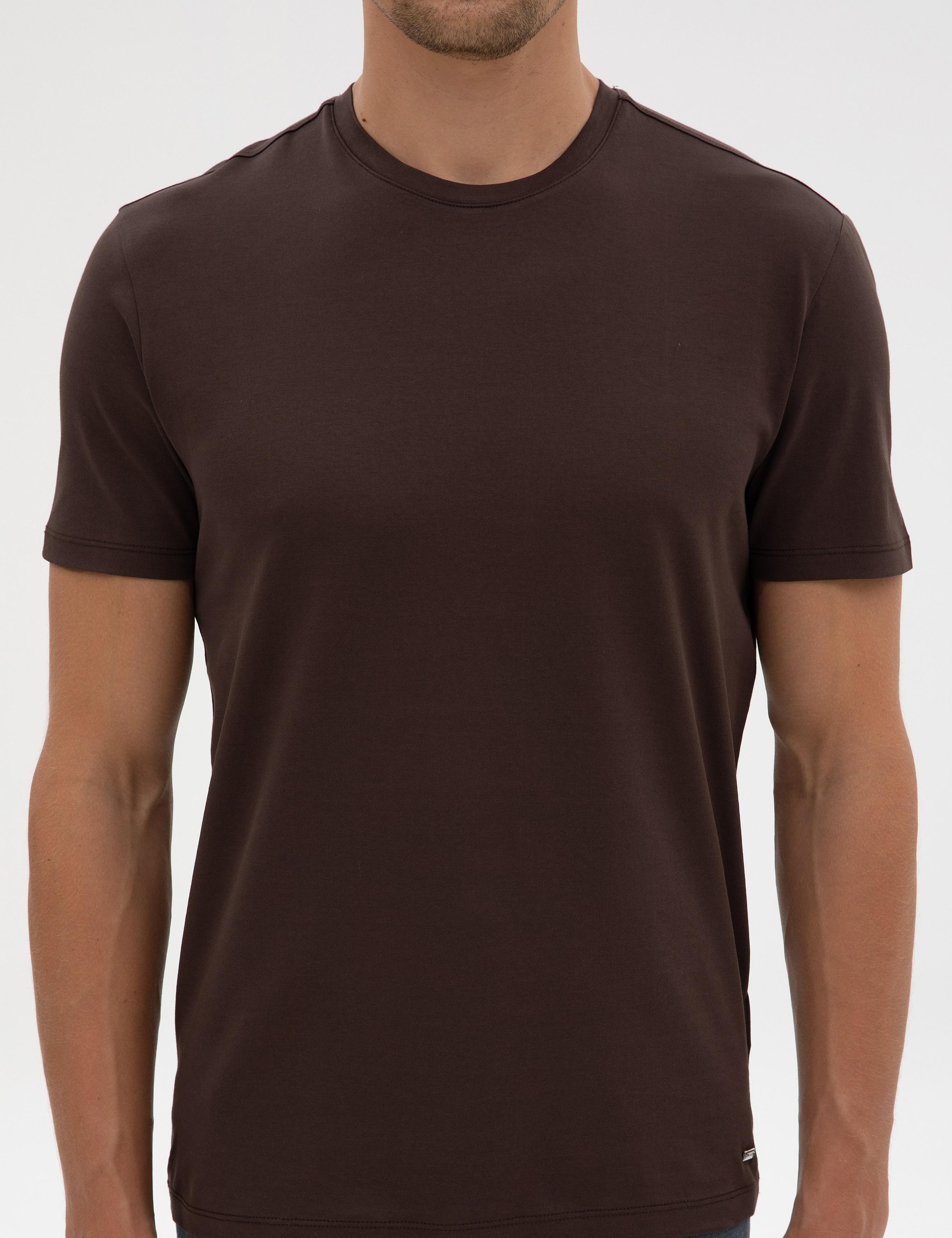 Kahverengi Slim Fit Basic Tişört
