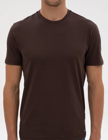 Kahverengi Slim Fit Basic Tişört