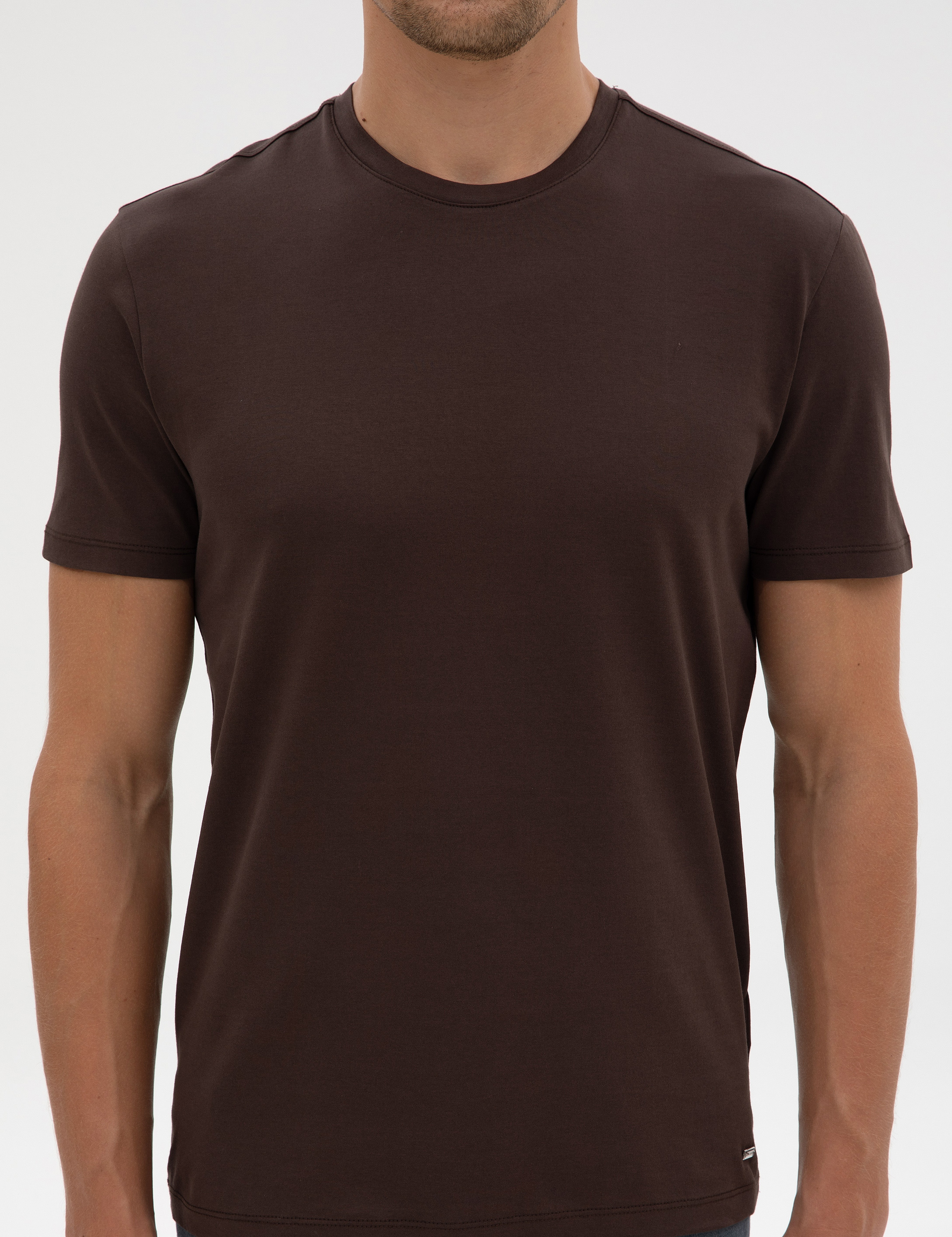 Kahverengi Slim Fit Basic Tişört - Image 6