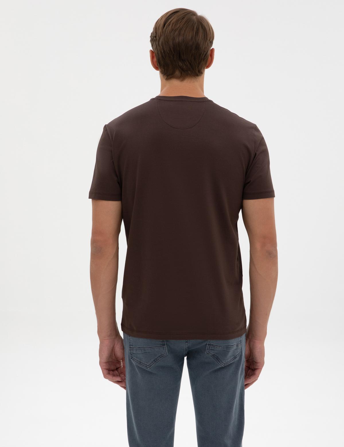 Kahverengi Slim Fit Basic Tişört - 50320102047