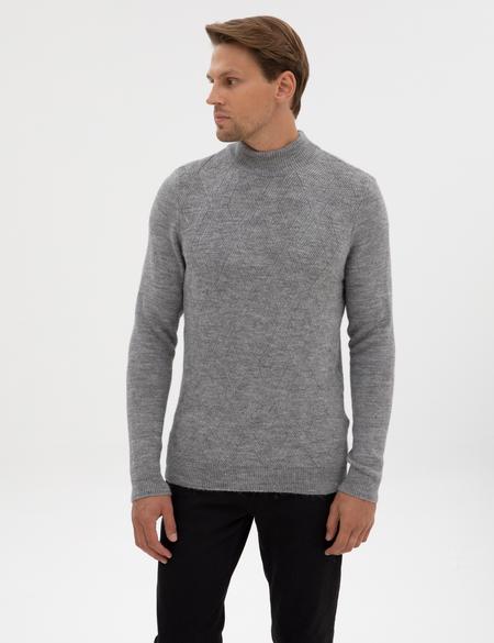 Açık Gri Melanj Slim Fit Yarım Balıkçı Yaka Triko Kazak - 50315690021