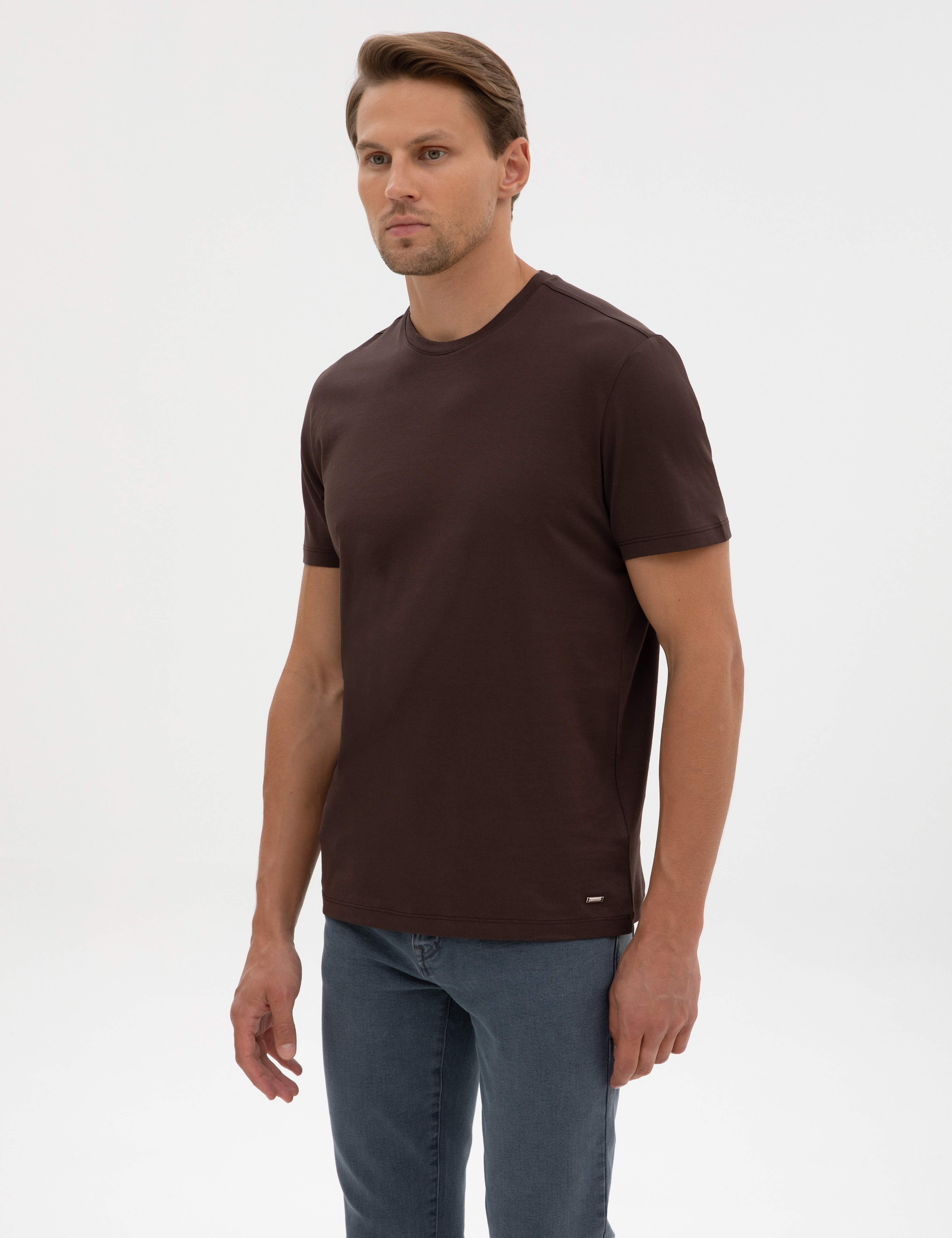 Kahverengi Slim Fit Basic Tişört - Image 3