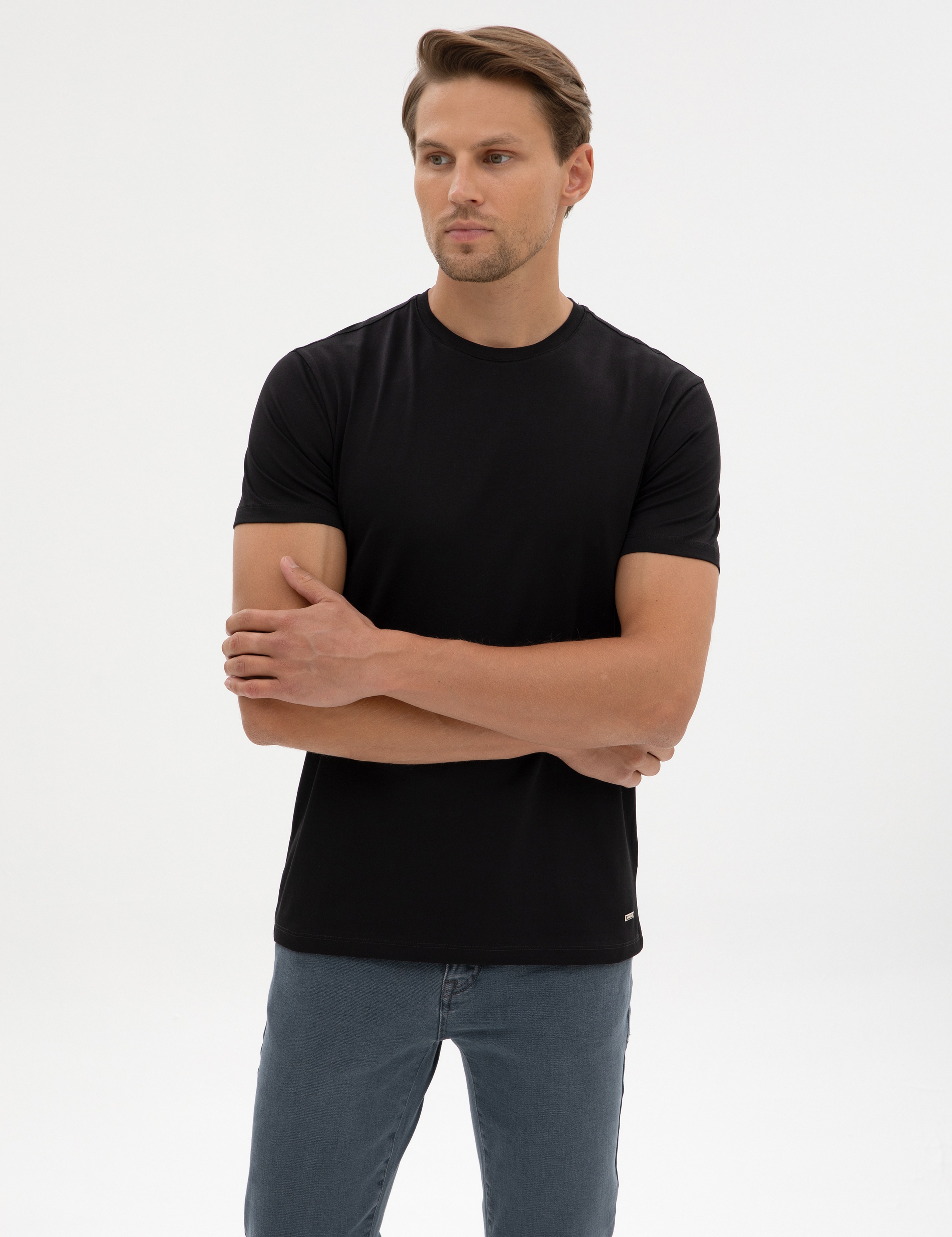 Siyah Slim Fit Basic Tişört - Image 3