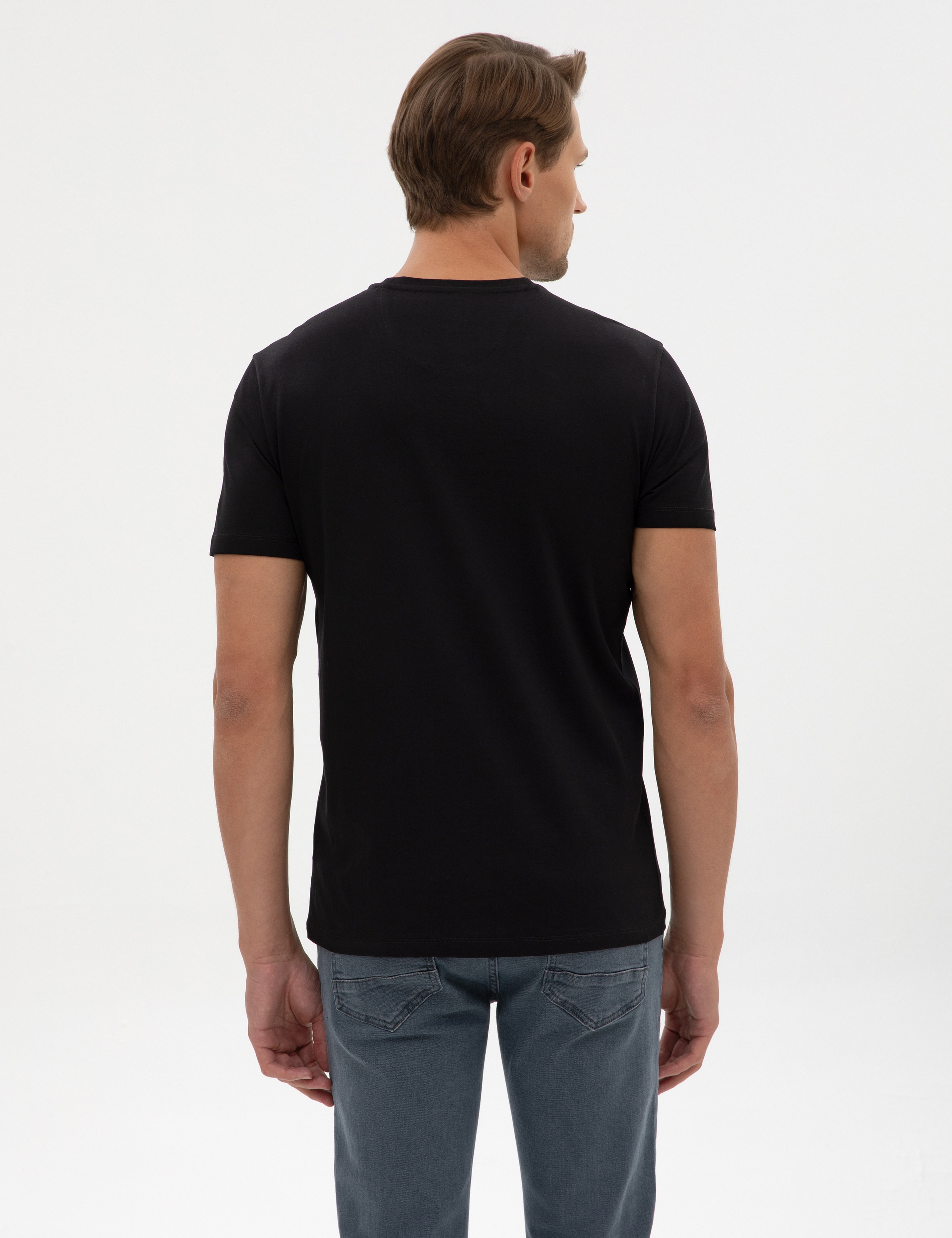 Siyah Slim Fit Basic Tişört - Image 5