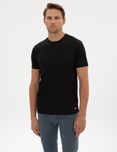 Siyah Slim Fit %100 Pamuk Bisiklet Yaka Basic Tişört