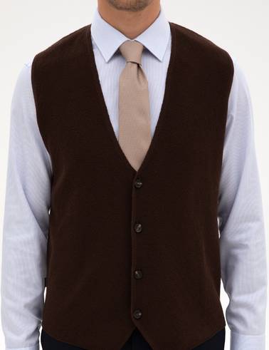 Koyu Kahverengi Slim Fit V Yaka Triko Yelek