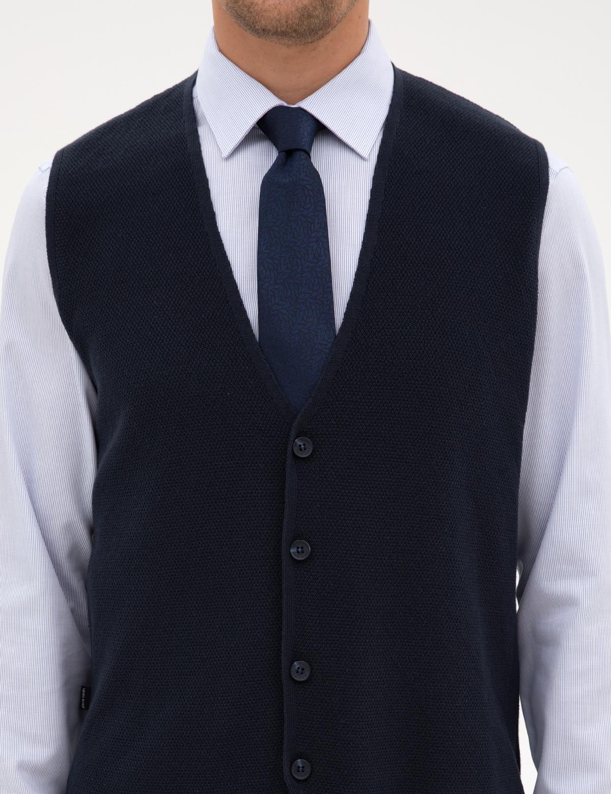 Lacivert Slim Fit V Yaka Triko Yelek - 50317313015