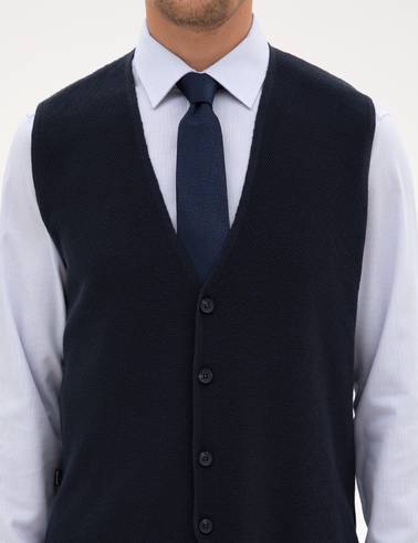 Lacivert Slim Fit V Yaka Triko Yelek
