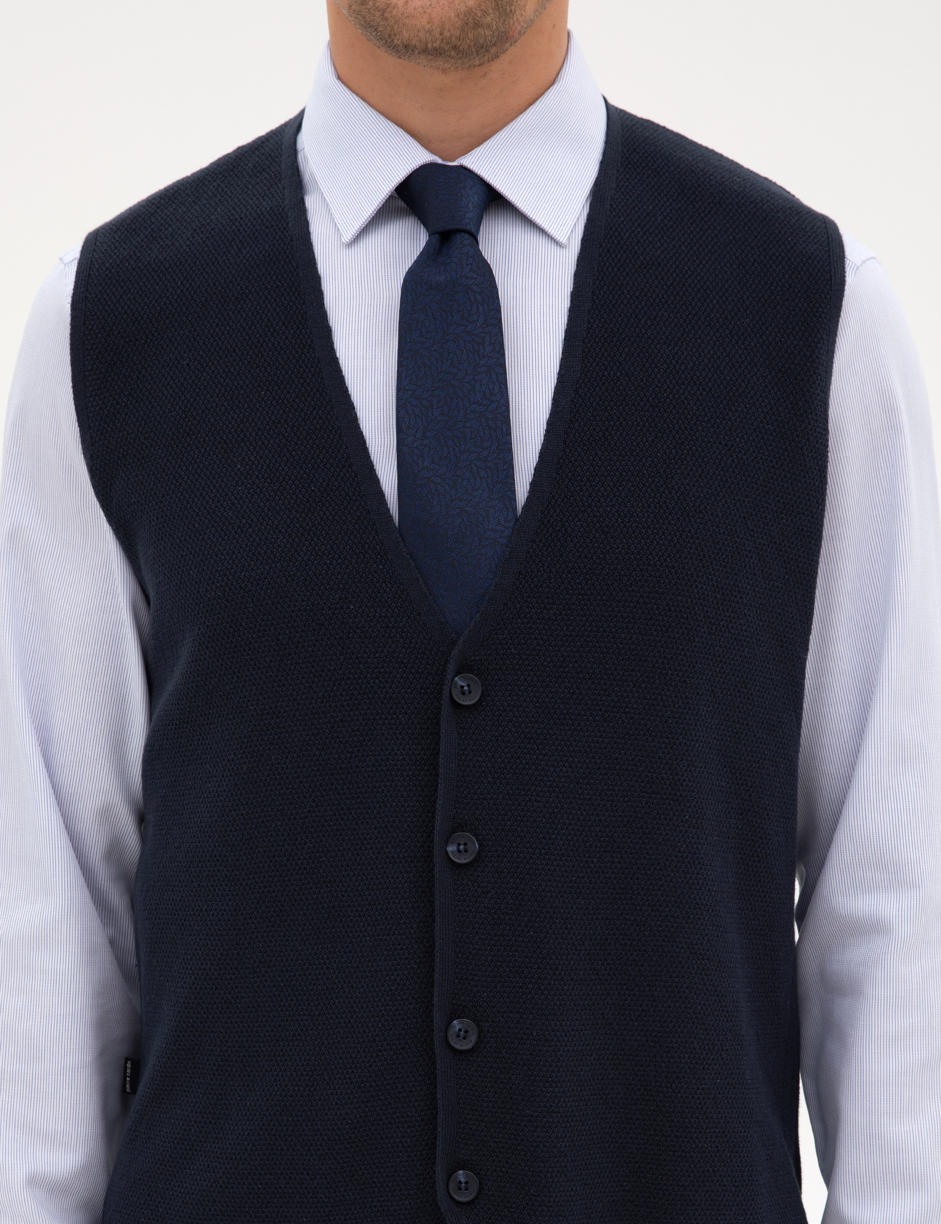 Lacivert Slim Fit V Yaka Triko Yelek - Image 6