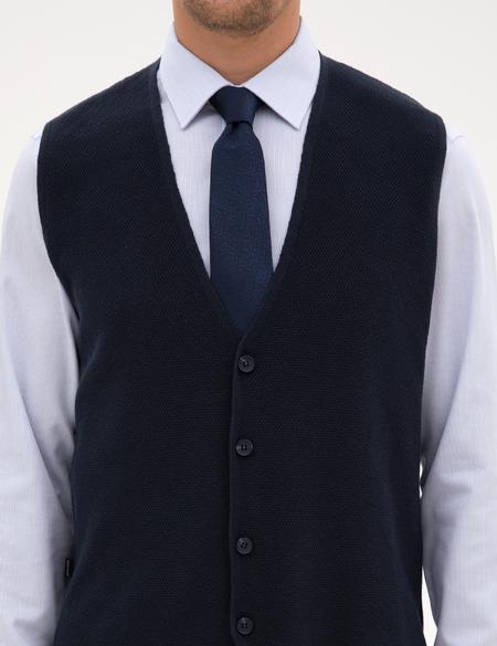 Lacivert Slim Fit V Yaka Triko Yelek - 50317313015